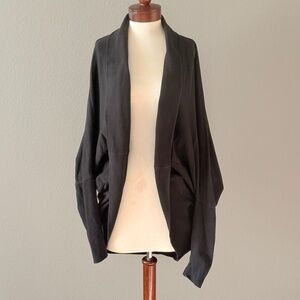 Norma Kamali Black Draped Open front batwing cardigan wrap jacket Sz L
